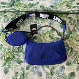 DKNY Electric Blue Cairo MD Pouchette Crossbody Bag with Airpod Case Pouch